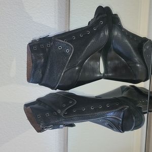 Rosegold brand, black leather open toe booties, size 8.5